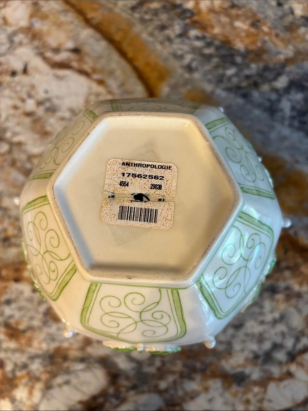 Anthropologie Ceramic Vase with Green Leaf and Yellow Flower Relief
